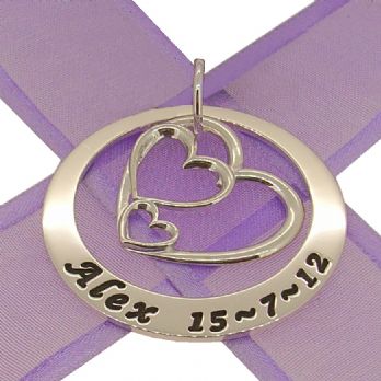 38mm CIRCLE OF LIFE PERSONALISED NAME TRILOGY HEART PENDANT -38mm-ss-kb124