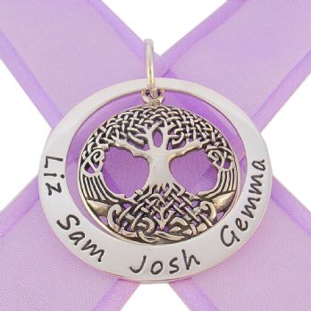 38mm CIRCLE OF LIFE PERSONALISED NAME 27mm CELTIC TREE OF LIFE PENDANT -38mm-TOL27mm-ssjr