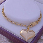 9CT YELLOW GOLD 19cm ADJUST SIZE 14mm HEART CHARM BELCHER BRACELET