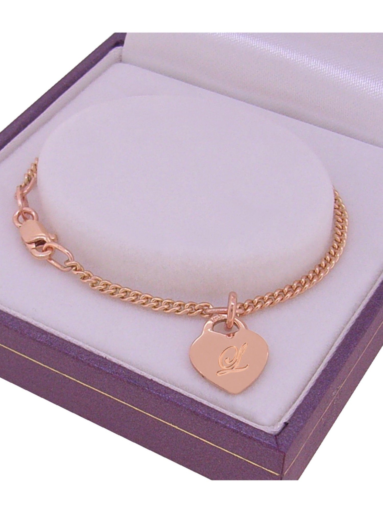 9ct Rose Gold 9.5mm Heart Tag Charm Curb Baby Child Bracelet