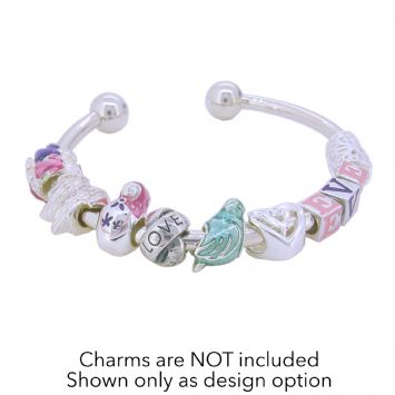 SOLID STERLING SILVER 3mm CHARM BEAD BANGLE All Sizes