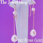 9CT ROSE GOLD TEARDROP FRESHWATER PEARL DROP DESIGNER HOOK EARRINGS