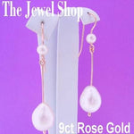 9CT ROSE GOLD LARGE 13mmX10mm TEARDROP PEARL FRESHWATER PEARL DROP DESIGNER HOOK EARRINGS