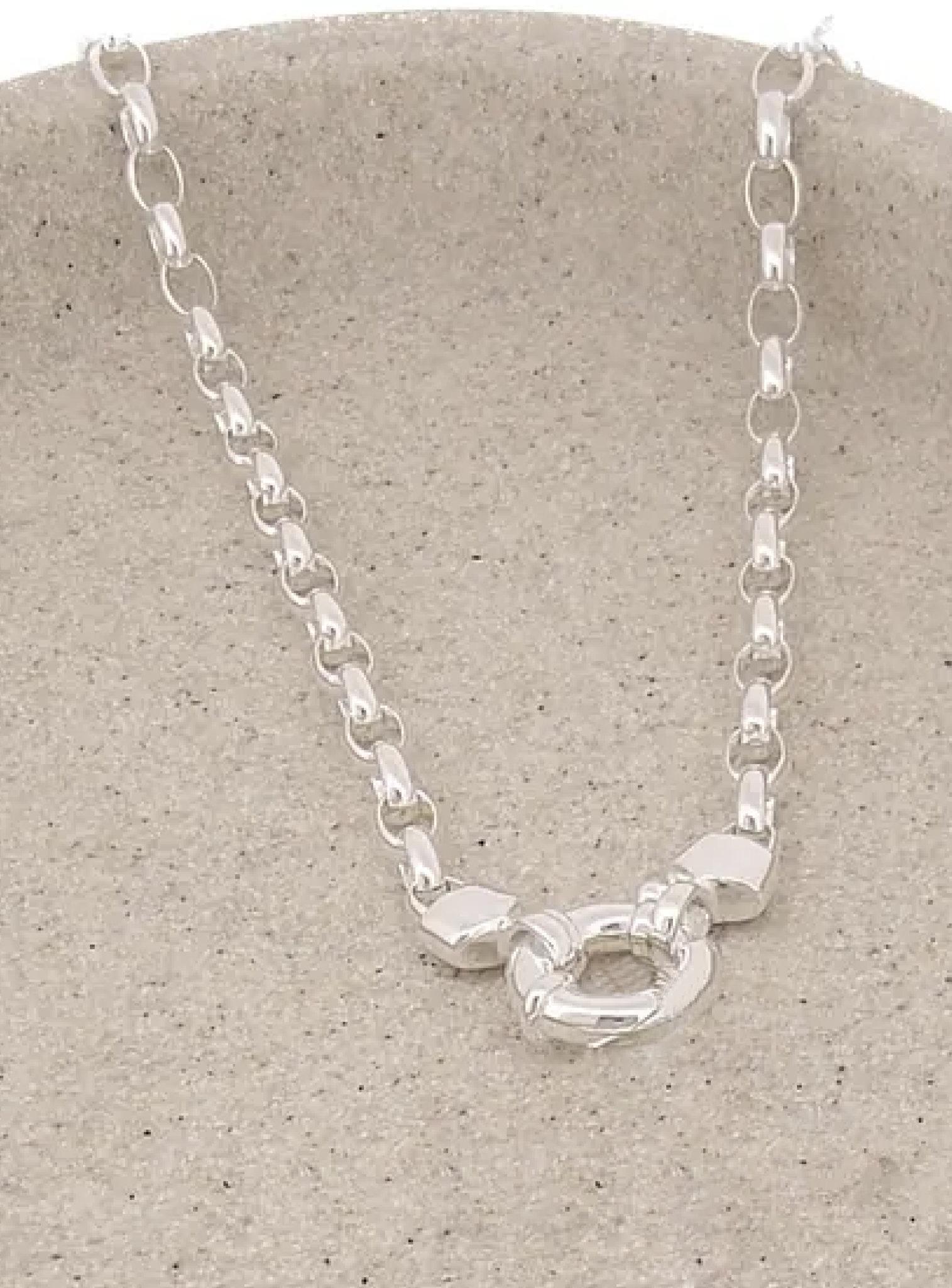 Sterling Silver Oval Belcher Chain Bolt Ring Necklace
