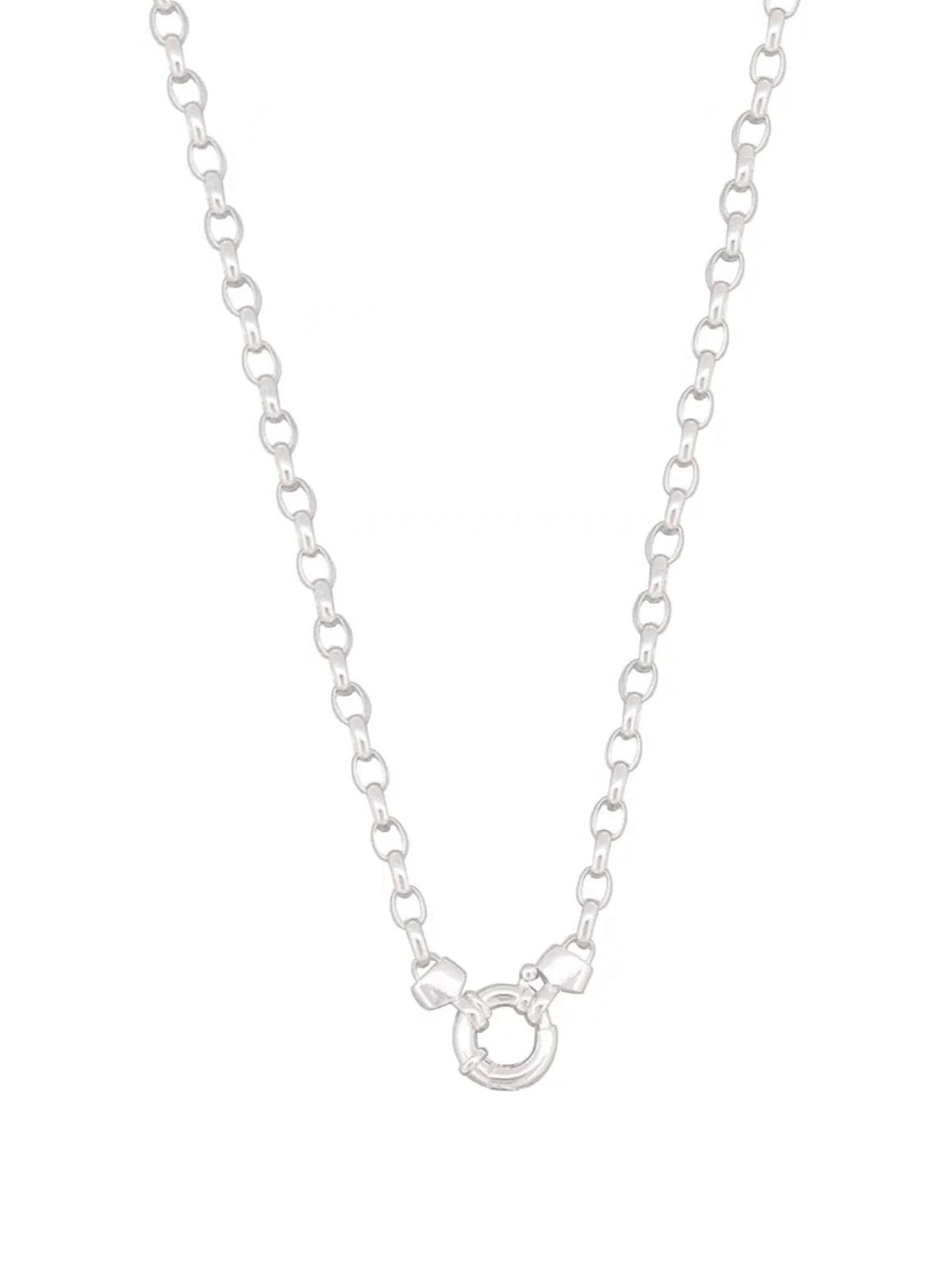 Sterling Silver Oval Belcher Chain Bolt Ring Necklace