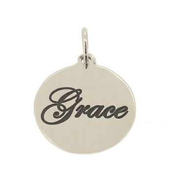 9CT WHITE GOLD 16mm PERSONALISED CIRCLE COIN PENDANT CHARM