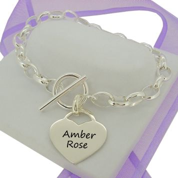STERLING SILVER 7mm x 10mm OVAL BELCHER CHAIN TOGGLE RING BRACELET 22mm HEART -BLET-925-BO4-Tbar-22H