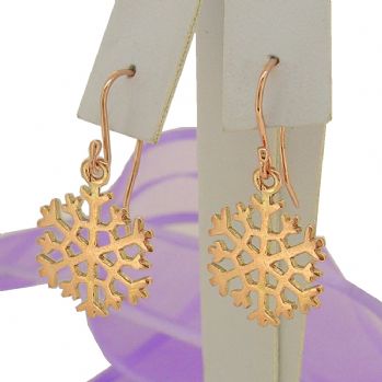 SOLID 9CT ROSE GOLD 15mm SNOWFLAKE CHARM BALL DROP HOOK EARRINGS