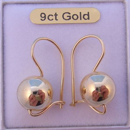 9CT GOLD 10MM EUROBALL EARRINGS