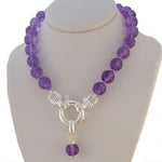 6mm FACET CUT NATURAL AMETHYST BOLT RING NECKLACE -NLET-6mmFctAm