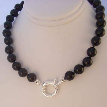 8mm BLACK ONYX BOLT RING NECKLACE -NLET-8mmBlkOnyx