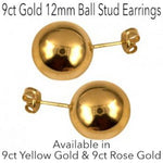 9CT GOLD 12mm BALL STUD DESIGN EARRINGS