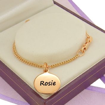 PERSONALISED 9CT ROSE GOLD 12mm COIN CHARM CURB BRACELET