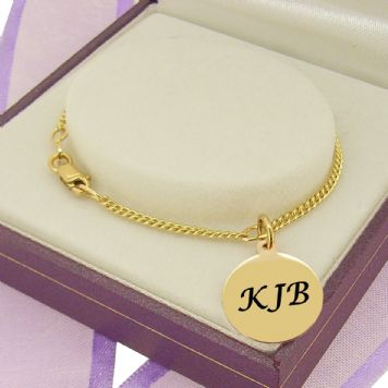 PERSONALISED 9CT GOLD 12mm COIN CHARM CURB BRACELET