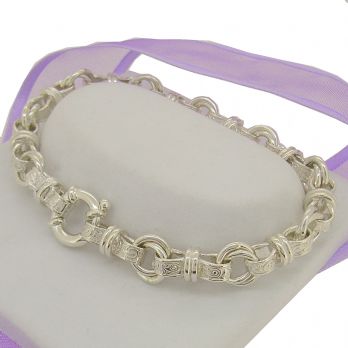 STERLING SILVER ENGRAVED FANCY BELCHER BOLT RING BRACELET