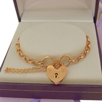 9CT ROSE GOLD 3mm BELCHER PADLOCK BRACELET 16.5CM