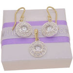 9CT YELLOW GOLD WHITE CUBIC ZIRCONIA CZ PAVE CLUSTER HOOK EARRINGS and PENDANT