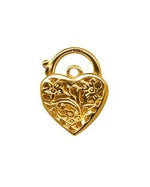 9CT YELLOW GOLD 13MM FILIGREE HEART PADLOCK CLASP