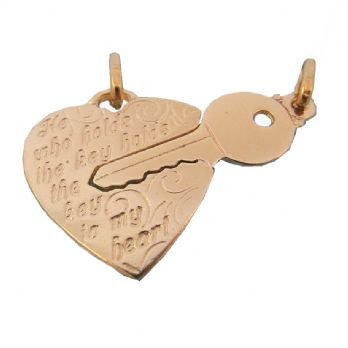 9CT ROSE GOLD SPLIT LOVE HEART & KEY CHARM PENDANT 9R-HR2784