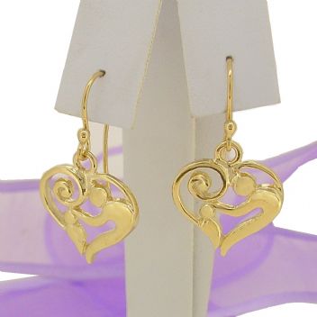 SOLID 9CT GOLD 14mm MOTHER BABY HEART CHARM BALL DROP HOOK EARRINGS