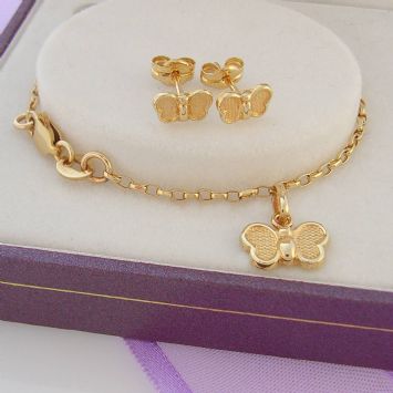 9CT YELLOW GOLD BUTTERFLY EARRINGS & BRACELET GORGEOUS SHIMMERING GIFT BOX
