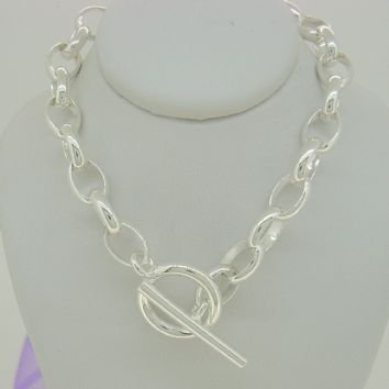 STERLING SILVER 7mm x 10mm OVAL BELCHER CHAIN TOGGLE RING NECKLACE -N-925-BO4-Tbar