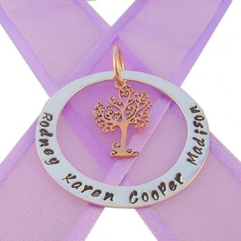 38mm CIRCLE OF LIFE PERSONALISED NAME 9CT ROSE GOLD TREE OF LIFE PENDANT -38mm-KB70-KB60-9Rjr