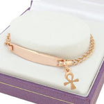 9CT ROSE GOLD CURB IDENTITY BABY ANKH of LIFE CHARM BRACELET
