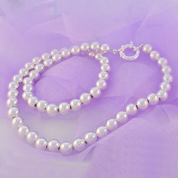 STERLING SILVER 6mm BALL CHAIN BOLT RING NECKLACE