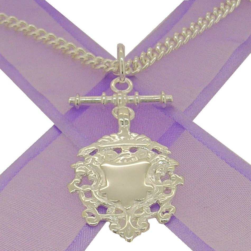 Sterling Silver Fob Chain Tbar Shield Pendant Bolt Ring Necklace