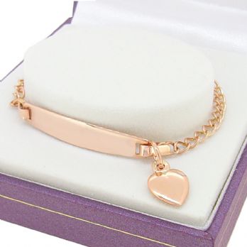 9CT ROSE GOLD CURB IDENTITY HEART CHARM BRACELET