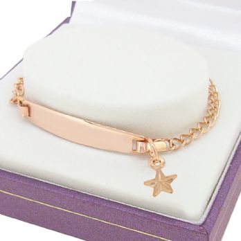 9CT ROSE GOLD CURB IDENTITY SHINY STAR CHARM BRACELET