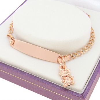 9CT ROSE GOLD CURB IDENTITY TEDDY BEAR CHARM BRACELET