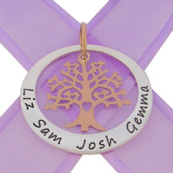 38mm CIRCLE OF LIFE PERSONALISED NAME 9CT ROSE GOLD TREE OF LIFE PENDANT -38mm-KB85-9Rjr