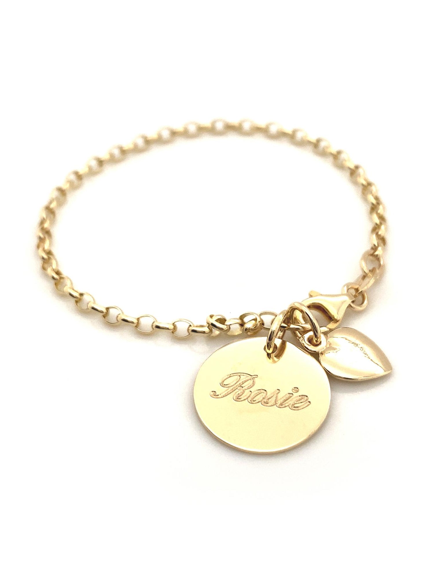 9ct Gold Personalised Circle Love Heart Belcher Bracelet