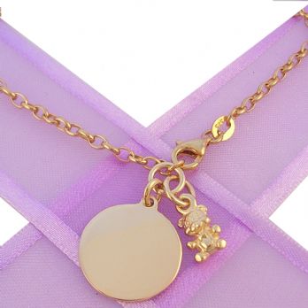 9CT GOLD 16mm PERSONALISED CIRCLE CUTE TEDDY BEAR BELCHER BRACELET -BLET-16mm-BO1-KB66-9Y
