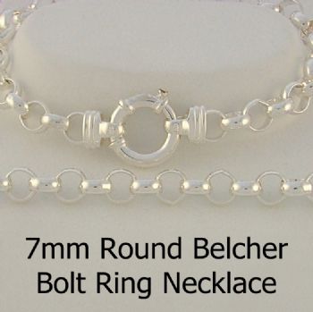 STERLING SILVER 7mm BELCHER BOLT RING NECKLACE -N-925-7mm-B4-BR