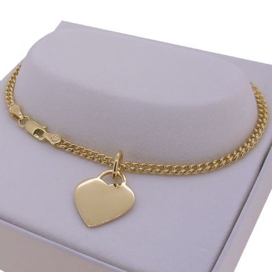 9CT GOLD 14mm HEART TAG CHARM CURB BRACELET