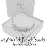 9CT WHITE GOLD FIGARO CURB PADLOCK BRACELET All Sizes Available
