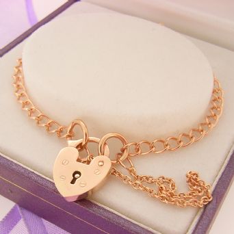 BABY CHILD 16.5cm ADJUSTABLE SIZE 9CT ROSE GOLD 3.8mm CURB PADLOCK BRACELET -BLET-9R-OC2pad