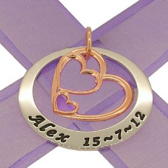 38mm CIRCLE OF LIFE PERSONALISED NAME 9CT ROSE GOLD TRILOGY HEART PENDANT -38mm-ss-kb124-9R