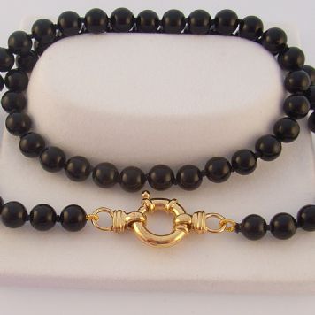 8mm BLACK ONYX 9CT GOLD BOLT RING BRACELET -BLET-8mmBlkOnyx-9Y