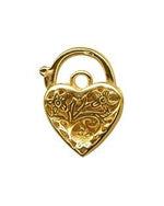 9CT YELLOW GOLD 16MM FILIGREE HEART PADLOCK CLASP