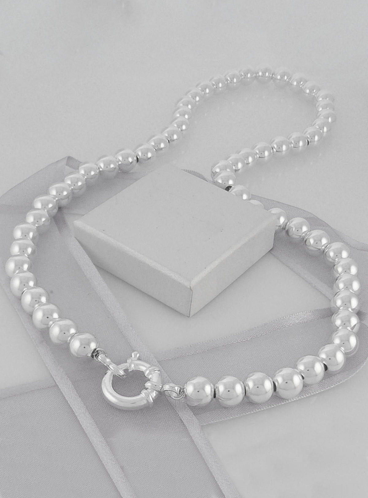 Sterling Silver 8mm Ball Chain Bolt Ring Necklace
