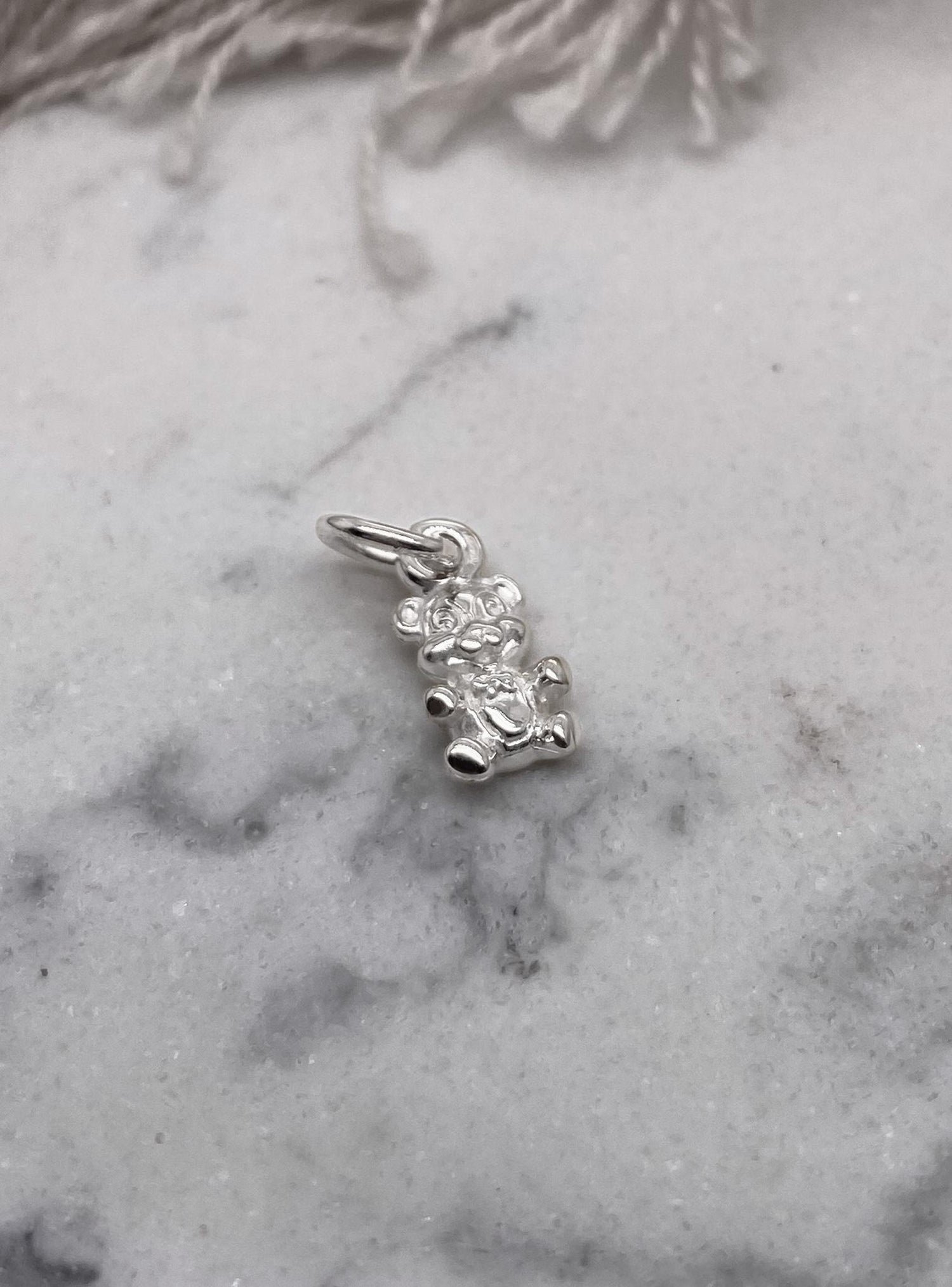 Baby Teddy Bear Charm in Sterling Silver