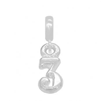 STERLING SILVER NUMBER THREE EUROPEAN BEAD CHARM