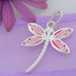 STERLING SILVER 16mm PINK DRAGONFLY CHARM PENDANT -SS_CP_JC-EW460