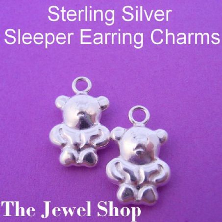 1 x PAIR STERLING SILVER 9mm TEDDY BEAR SLEEPER CHARMS