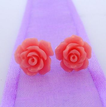 STERLING SILVER 10mm PINK RESIN FLOWER STUD EARRINGS -ER_SS_925-60-781-1491PINK