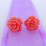 STERLING SILVER 10mm PINK RESIN FLOWER STUD EARRINGS -ER_SS_925-60-781-1491PINK